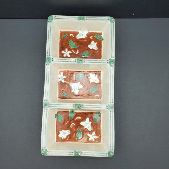 Pfaltzgraff Mission Flower Divided Serving Dish 3 Part Relish Dish - Picture 5 of 7